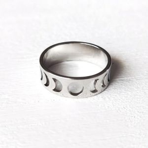 Moon Phase Stainless Steel Ring - Silver